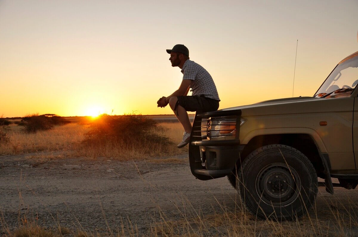 Solo traveller on a private safari drive in Tanzania